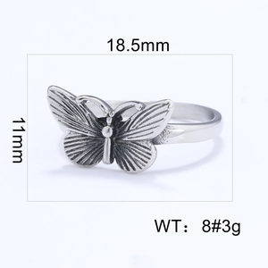 Detailed size chart showing 18.5mm width and 11mm height for vintage butterfly ring