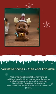 Cute resin Christmas deer figurine with Santa hat and bells for festive desk decoration