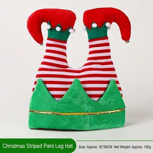 Elf leg Christmas hat with red white stripes and bells measuring 30x33cm for party fun