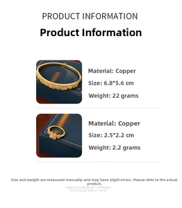 Detailed size and weight specs for gold-plated flower bangle and ring set