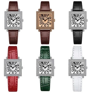 Relojes de lujo cuadrados para mujer con bisel de diamante y correas de cuero