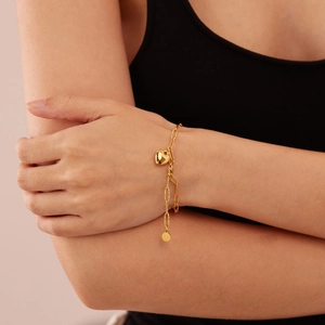 French style gold heart pendant bracelet for women made of polished titanium steel