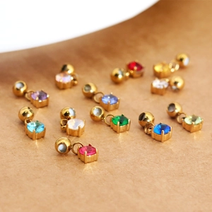 Mini 18K gold plated zodiac birthstone pendants with colorful round and square crystals
