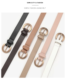 Set of five elegant women's belts in black brown and white with gold alloy buckles