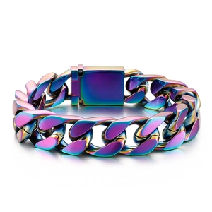 Rainbow Cuban link bracelet for men with iridescent plated finish and square clasp