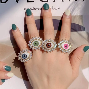 Evil Eye Open Ring Copper Cubic Zirconia Resin Boho Statement Adjustable Jewelry Gift For Women