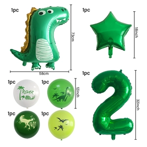 Detailed size specifications for dinosaur and number 2 foil party balloon set