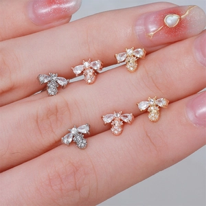 Exquisite 18k gold plated bee stud earrings with micro-set cubic zirconia in three colors