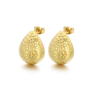 Golden teardrop earrings with a textured hammered finish for a modern, elegant look
