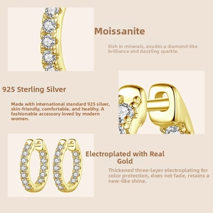 Detail of 925 sterling silver hoop earrings featuring micro-pave moissanite stones