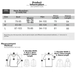 Detailed size guide table with measurements for the deep V pleated hip dress