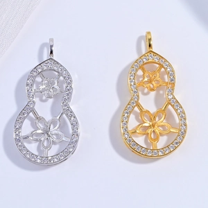 925 Sterling Silver Gourd Pendant Setting Cubic Zirconia For DIY Artificial Pearl Jewelry Making Empty Mount Vintage Style