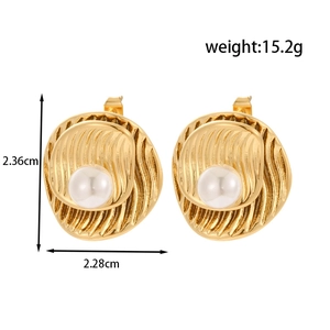 French style gold textured earrings with white pearls shown in a symmetrical front view