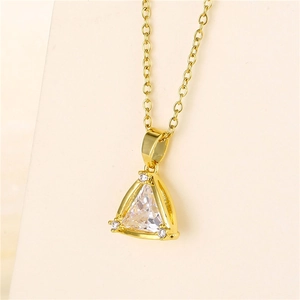 Triangle Pendant Necklace Gold Plated Stainless Steel Copper Zircon Crystal Geometric Hip Hop Cool Style Women