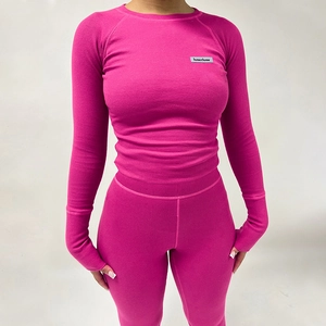 Femmes En Tricot Côtelé Coupe Ajustée Haut À Manches Longues Et Pantalon Long Sport Yoga Décontracté Tenues Automne