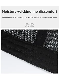 Detail of the widened sweatband on a breathable black mesh sun hat for sports use