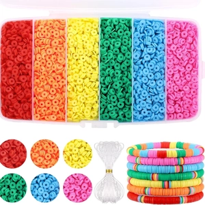 DIY bohemian 6-color clay heishi bead kit for jewelry making with storage box and elastic cord