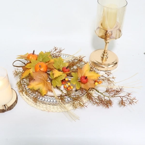 50cm autumn maple leaf and pumpkin wreath with red berries for Halloween door decor