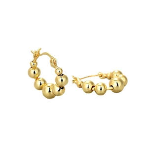 Minimalist gold round bead hoop earrings in S925 sterling silver for women