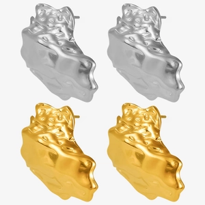 Lava textured 304 stainless steel earrings in gold and silver finish with abstract design