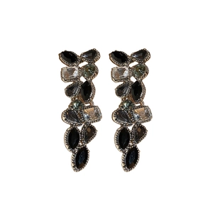 Gothic luxury teardrop earrings with multicolored crystal tassels on silver needle studs