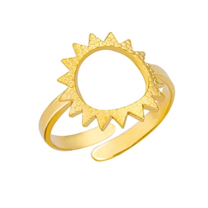 Minimalist 18k gold plated stainless steel sun ring with sunburst pattern details