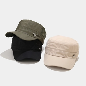 Flat top military caps with breathable mesh side panels and metal number 95 decoration