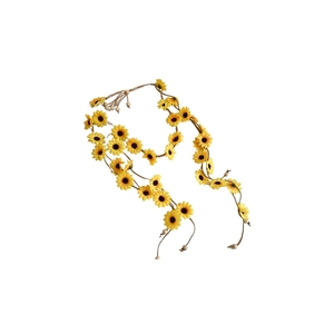 Boho-Sonnenblumen-Stirnband mit gelben Seidenblumen und verstellbaren Perlenquasten