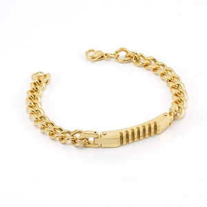 Bracelet gourmette classique pour hommes en acier inoxydable plaqué or 18 carats avec maillons