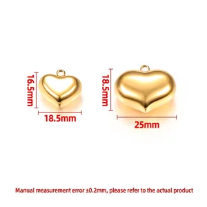 Stainless steel 3D heart pendant sizes 18.5mm to 25mm polished heart jewelry charms