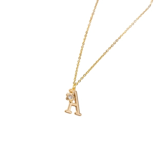 Minimalist gold necklace with A-letter pendant and sparkling zircon flower decoration