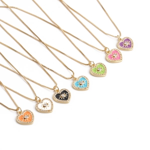 Heart Evil Eye Pendant Necklace Gold Plated Copper Colorful Enamel Zircon Inlaid Trendy Jewelry Amulet For Women