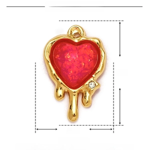 Detailed dimension guide for gold stainless steel heart pendant with red resin stone