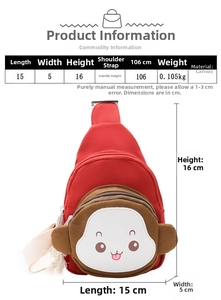 Detailed size specifications and canvas material info for children crossbody chest bag