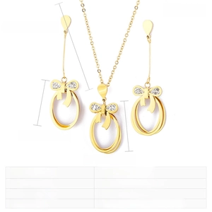 Detailed size specifications for the gold bow necklace and earrings stainless steel set