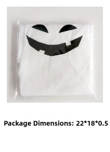 Ghost Halloween decoration package showing folded white fabric and size 22x18x0.5cm