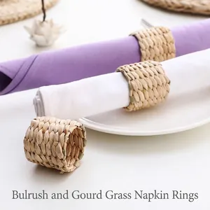 Handmade Natural Bulrush Woven Napkin Rings Straw Napkin Buckles For Table Decor Wedding Hotel Party
