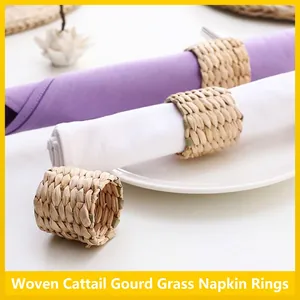 Handmade Natural Bulrush Woven Napkin Rings Straw Napkin Buckles For Table Decor Wedding Hotel Party