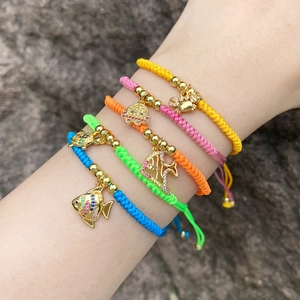Bohemian Handmade Braided Rope Bracelet Copper Marine Animal Octopus Sea Turtle Crab Pendant Inlaid Zirconia Jewelry