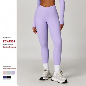 Pantalon de Yoga Taille Haute Croisée pour Femmes Nylon Élasthanne Leggings de Sport Remonte-fesses Amincissants
