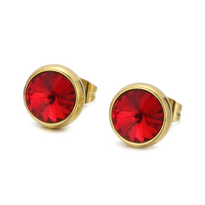 Boucles d'oreilles élégantes en titane doré avec pierres rouges rondes facettées