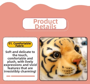 Close-up of lifelike plush tiger doll showing soft fabric texture and detailed facial features