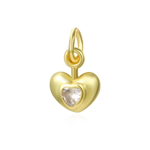 Exquisite 18k gold plated 3D heart pendant with clear zircon stone on white background