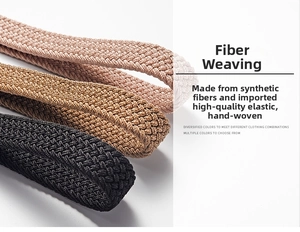 Macro detail of braided elastic canvas belt showing premium stretch fibers and texture