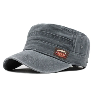Cappello Cadet A Cima Piatta In Cotone Lavato Stile Militare Vintage Berretto Da Sole All'aperto Con Toppa In Pelle