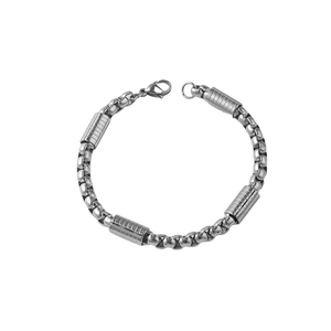 Sleek stainless steel box chain bracelet with decorative cylindrical metal beads for men and women