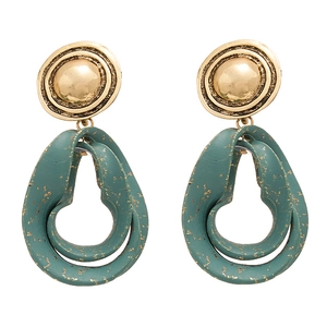 Vintage gold and teal geometric drop earrings with artistic oil-drop textured finish