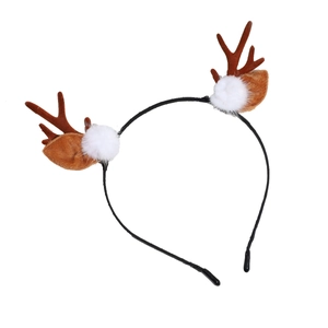 Cute Christmas reindeer antler headband with brown plush ears and white pom poms for parties