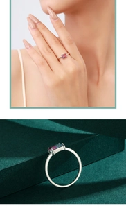 Close-up of s925 silver ring with rectangular pink and blue gradient tourmaline gem
