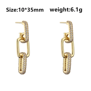Gold-plated rectangular link drop earrings with white cubic zirconia pavé stones